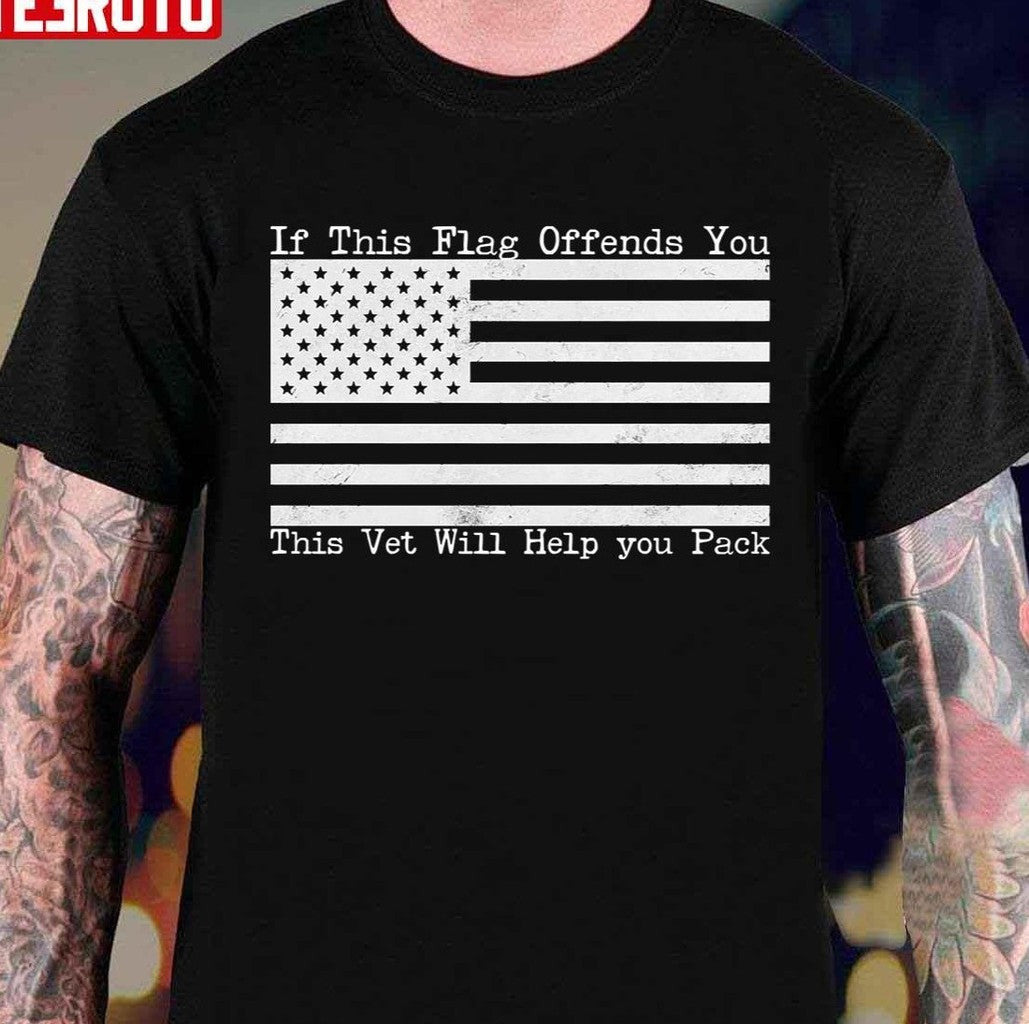 Retro Vintage American Flag If This Flag Offends You This Vet Will Help You Pack Unisex Sweatshirt