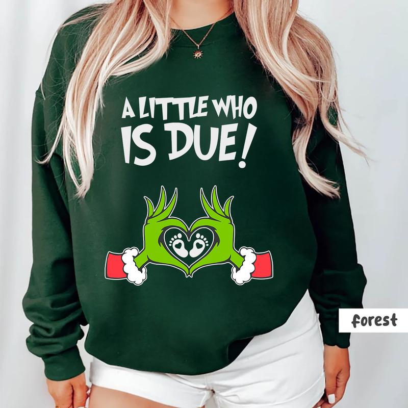 Maternity Sweater for Christmas and Baby Shower - Pregnancy Announcement Crewneck Sweatshirt - Fabric, Cotton