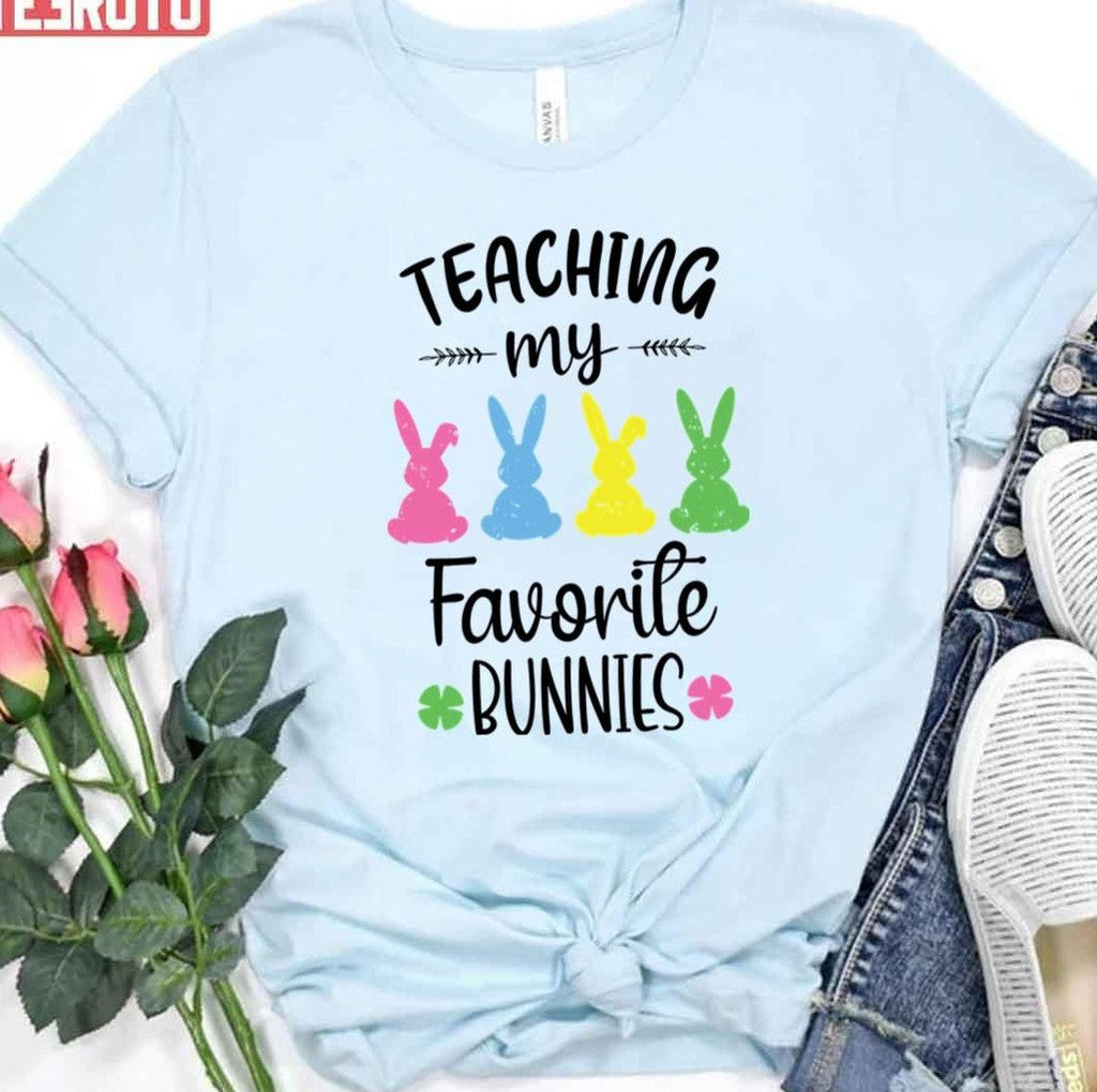 Teacher Easter Bunny Teaching My Favorite Bunnies Funny Art Unisex T-shirt
