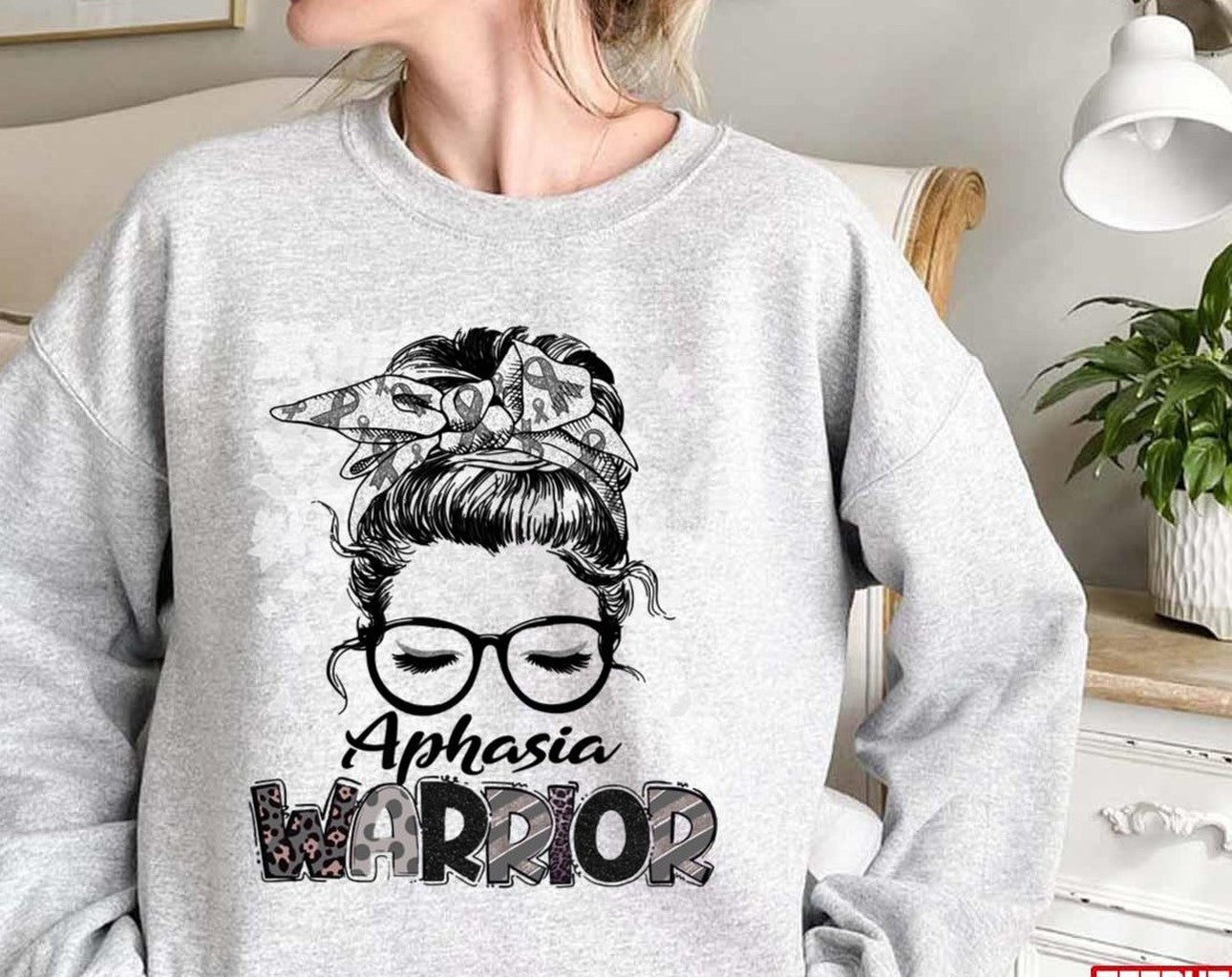 Aphasia Warrior Messy Bun Aphasia Fighter Unisex Sweatshirt