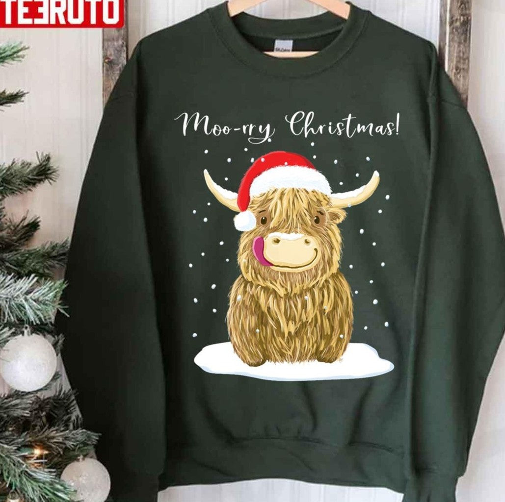 Scottish Highland Cow Moo Rry Christmas Wee Hamish Unisex Sweatshirt
