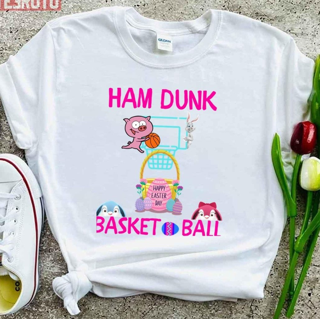 Basketball Pig Funny Bunny Boys Girls Happy Easter Day Unisex T-shirt