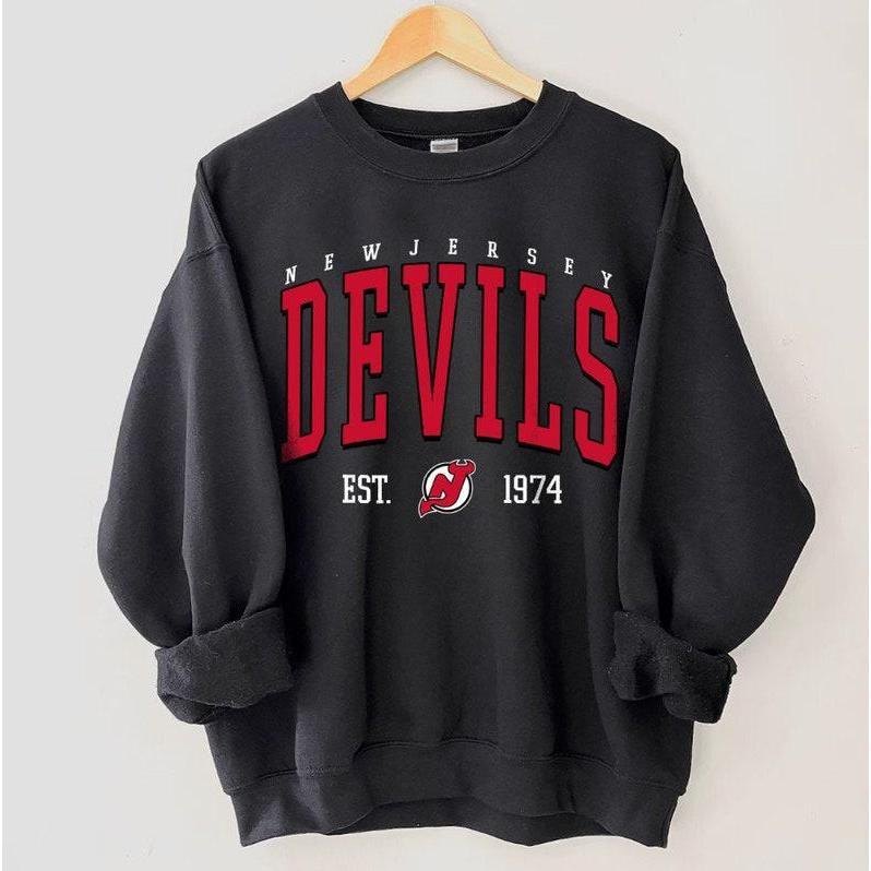 New Jersey Crewneck, Vintage Style New Jersey Sweatshirt, New Jersey Sweatshirt, College Sweatshirt, Hockey Fan Gifts, Hockey Sweatshirt