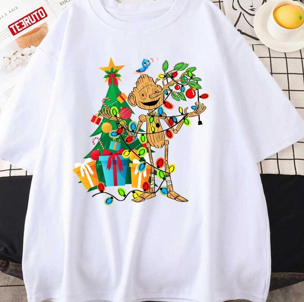 Pinocchio With Christmas Tree Guillermo Del Toro Pinocchio Pinocchio Movie 2023 Unisex Hoodie