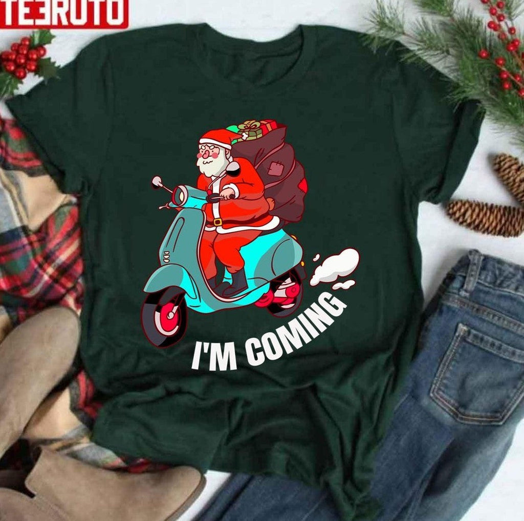 Santa Claus Arrives On A Scooter Christmas Party S Funny Unisex Sweatshirt