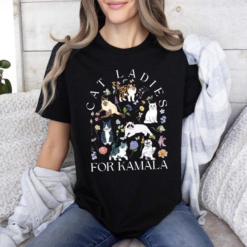 Cat Ladies for Kamala Shirt, Cottagecore Kittens Kamala Harris Voting 2024 Presidential Election Cat Person Political T-shirt