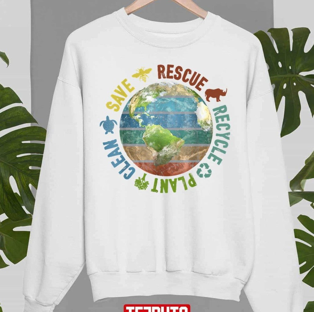 Save Bees Rescue Animals Recycle Plastics Earth Day Vintage Unisex T-shirt