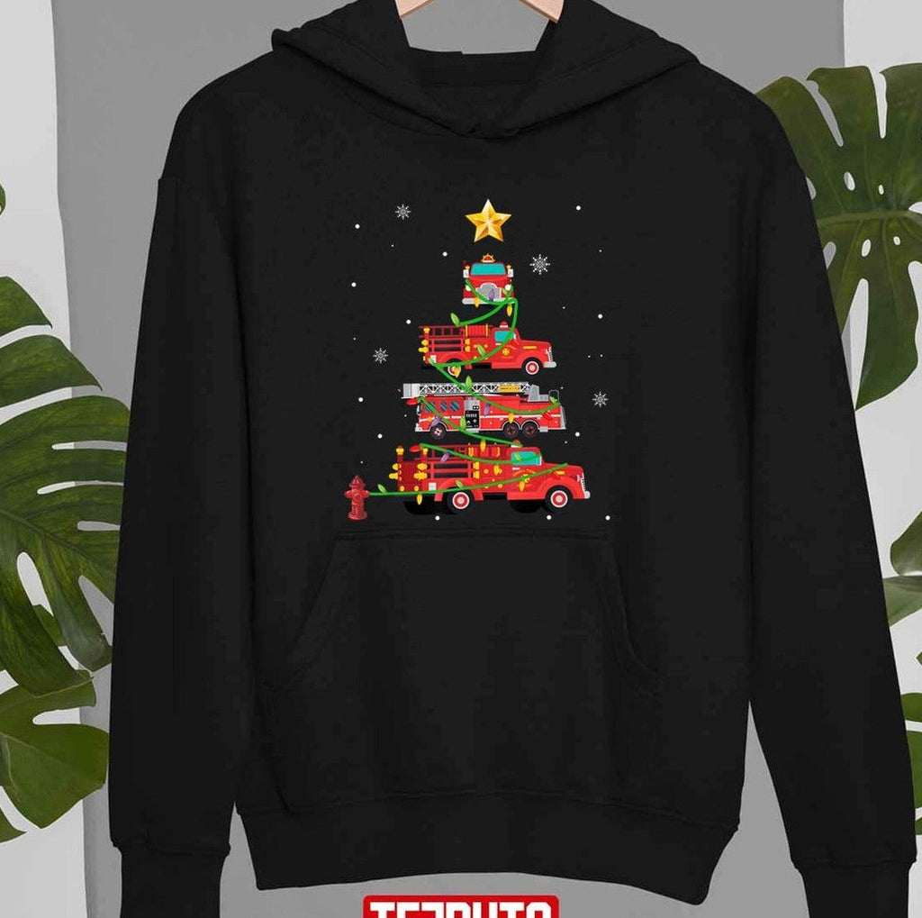 Proud To Be A Firefighter Fire Truck Christmas Tree Xmas Unisex Sweatshirt