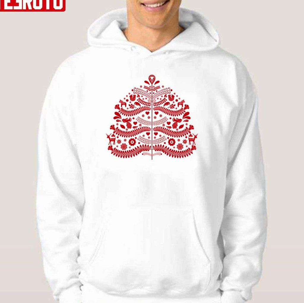 Red Scandinavian Folk Art Style Christmas Tree Unisex Sweatshirt