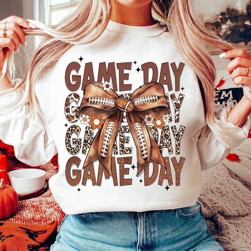 Coquette Football Sweatshirt, Football Bow Tee, Football mom Sweater, Game Day, Retro Football png, Fall Football, Football Season Shirt, Sports, Full