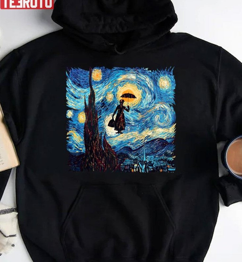 The Flying Lady With An Umbrella Oil Painting Mary Poppins Unisex T-Shirt