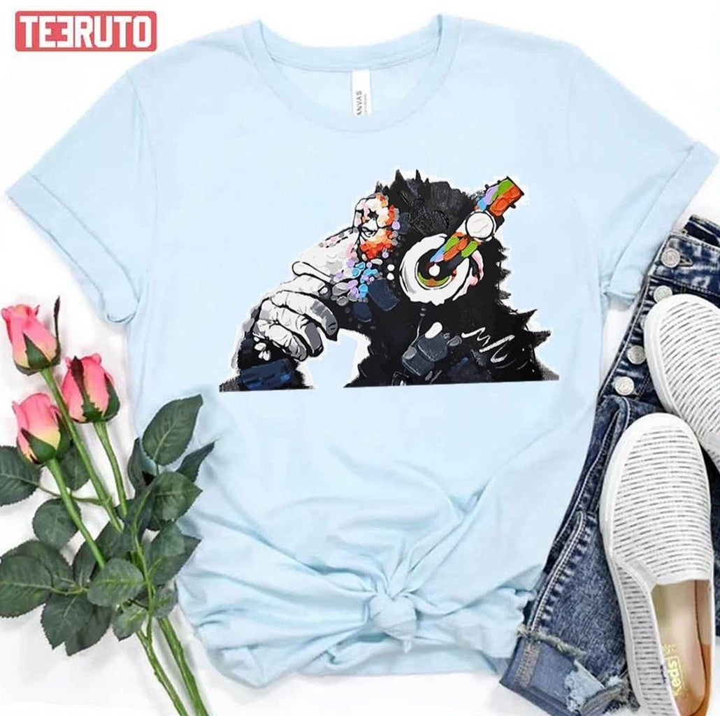 Banksy Funky Monkey Dj Headphones Graffiti Street Art Unisex T-Shirt
