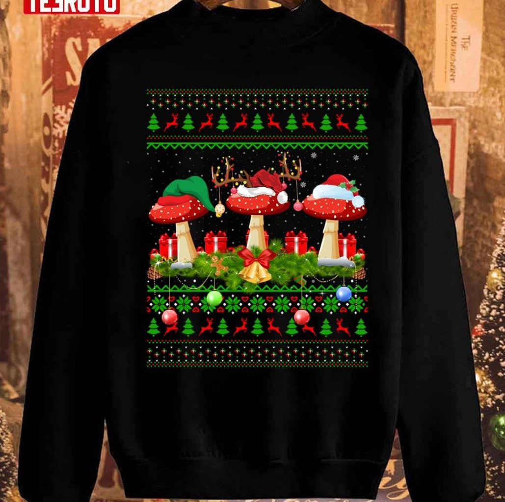 Mushroom Lover Xmas Santa Mushroom Christmas Vintage Unisex Sweatshirt