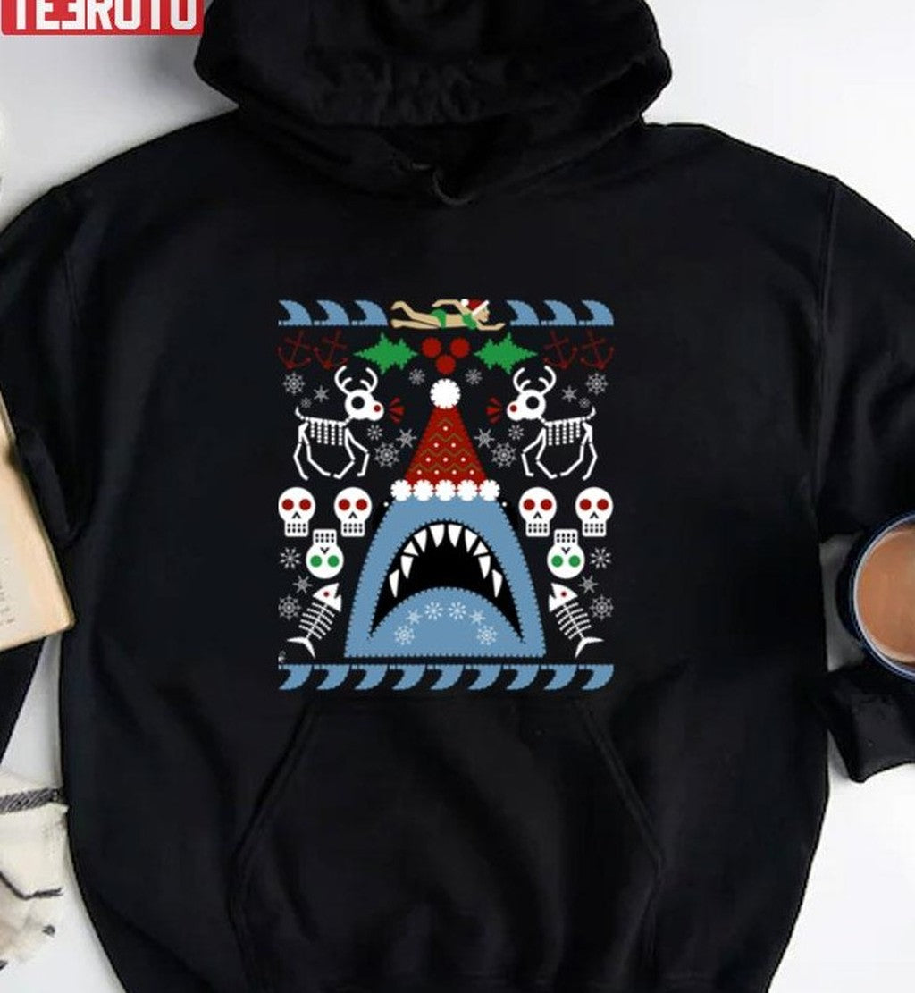 Santa Jaws Ugly Chritstmas Sweater Pattern Unisex Sweatshirt
