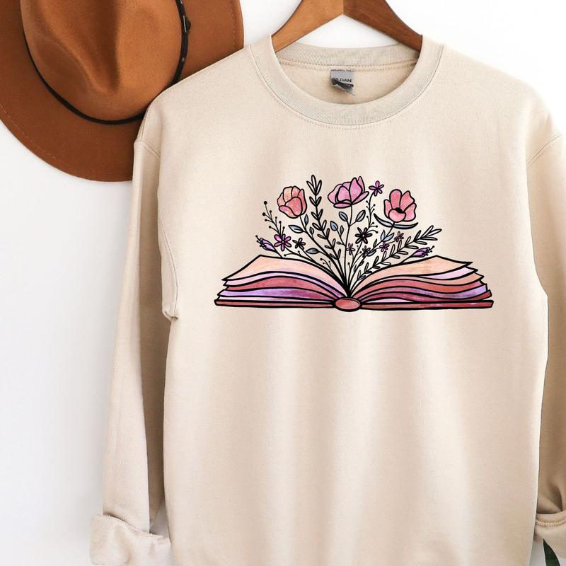 Open Book Crewneck Sweatshirt in Ivory, Womenswear Printed Soft, Book Love Shirts, Bookworm, Read, Librarian Sweatshirt