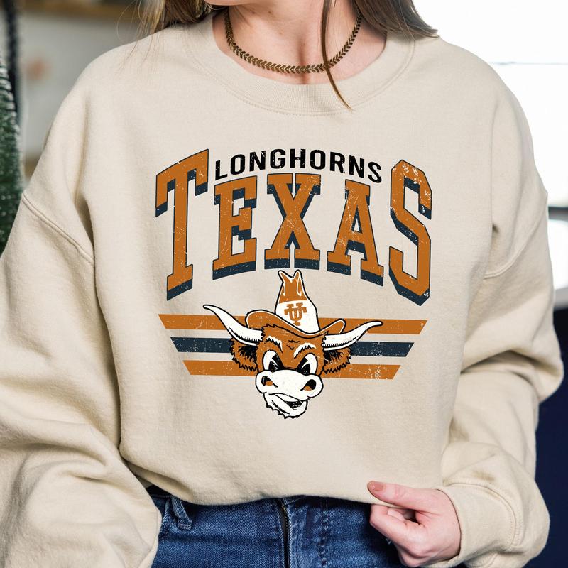 Texas Longhorns Vintage  Football NCAA Sweatshirt, Vintage Sweatshirt NCAA, Classic Sport Sweatshirt, Gifts For Football Fan Sport
