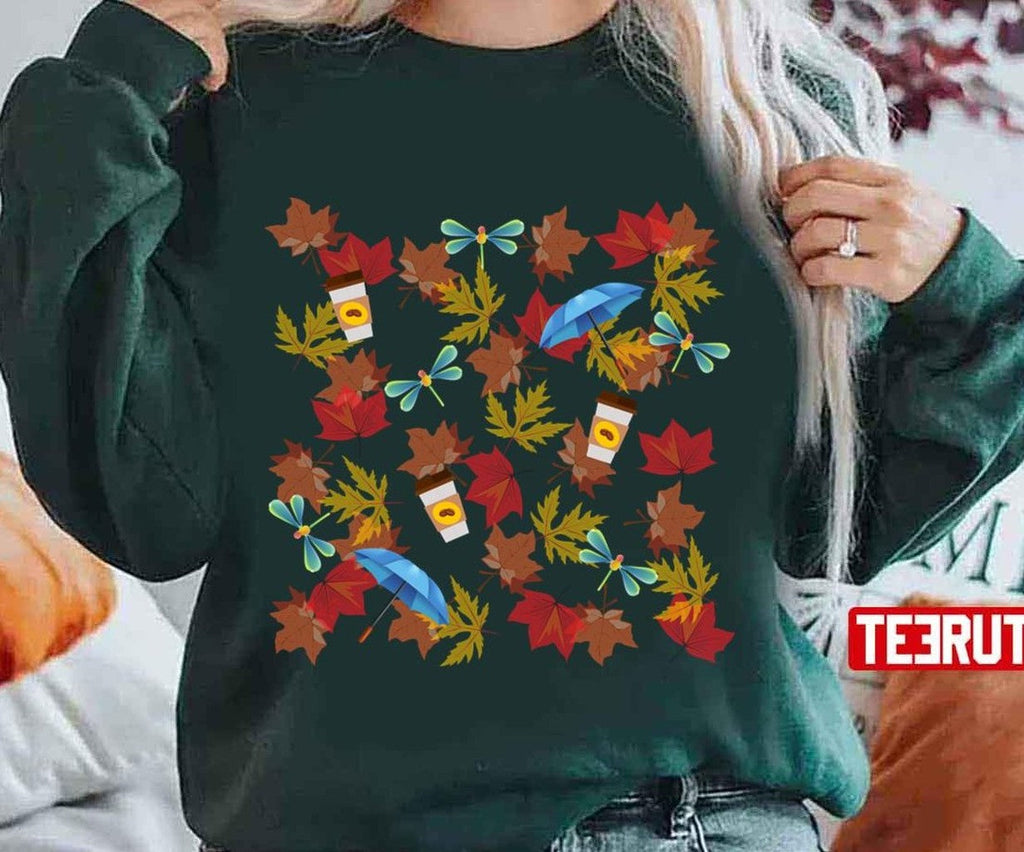 Autumn Leaves Umbrellas Coffee Cups Fireflies Gilmore Pattern Gilmore Girls Unisex Sweatshirt