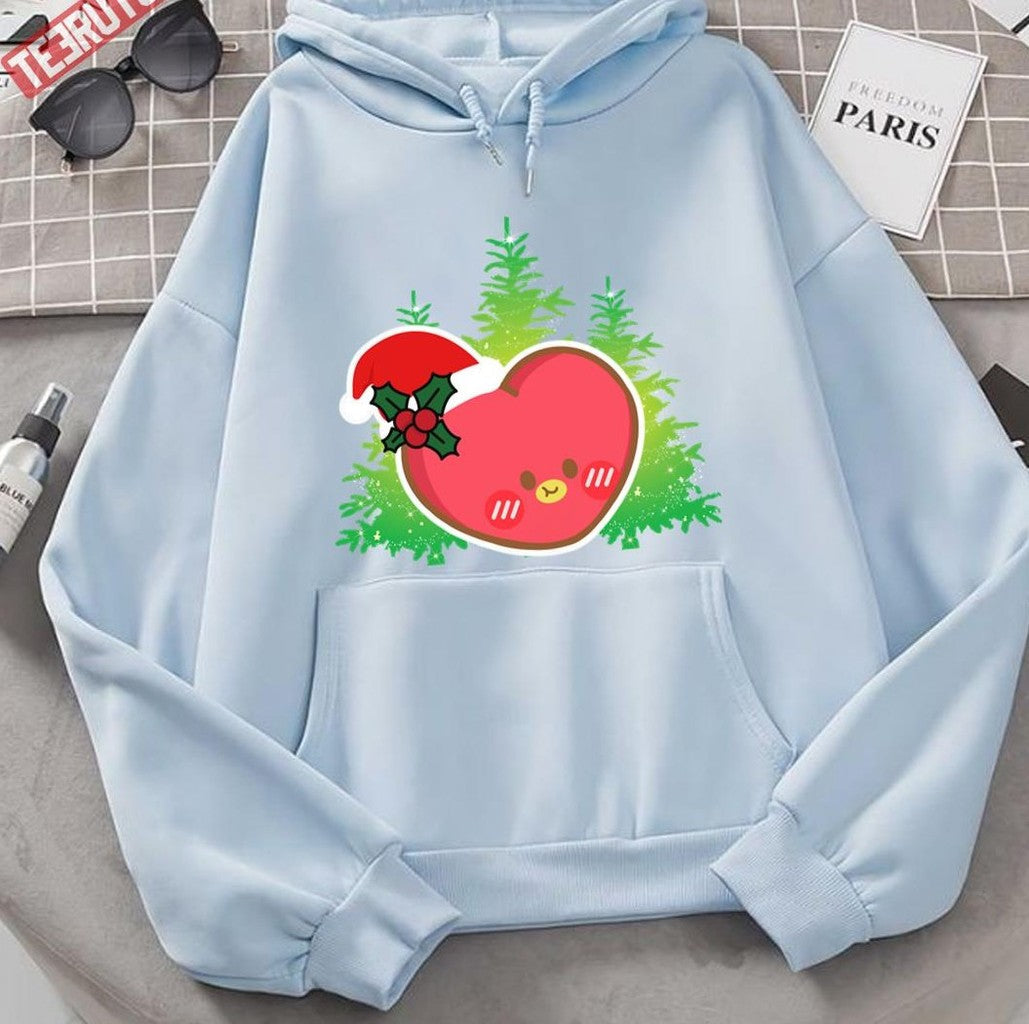 Tata V Taehyung Bt21 Bts Biased Merry Christmas Trees Unisex Hoodie