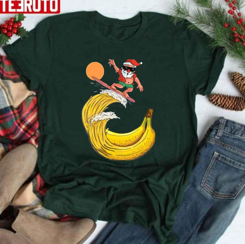 Santa The Banana Surfer Funny Funky Design Unisex T-shirt