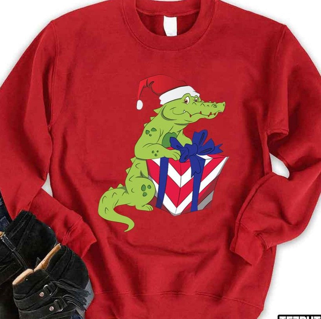 Santa Crocodile With Box Unisex Sweatshirt
