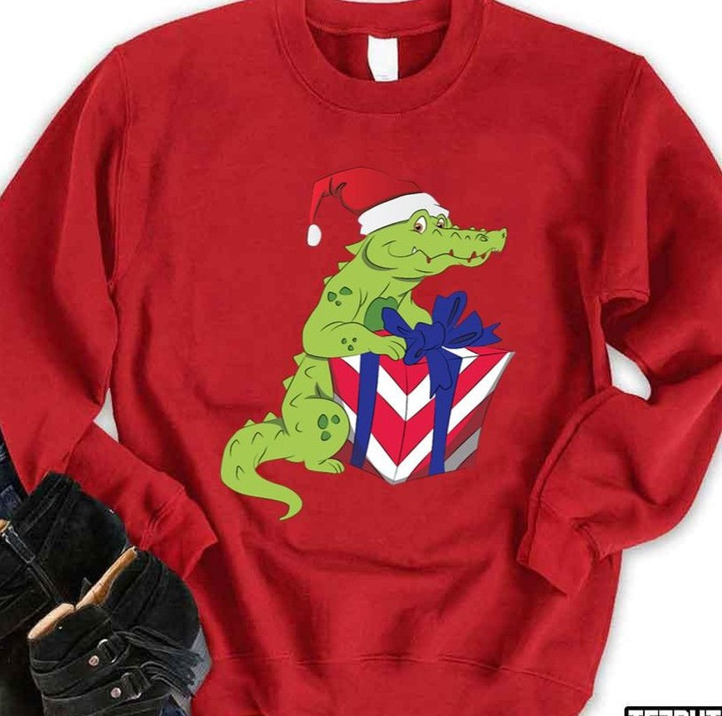 Santa Crocodile With Box Unisex Sweatshirt