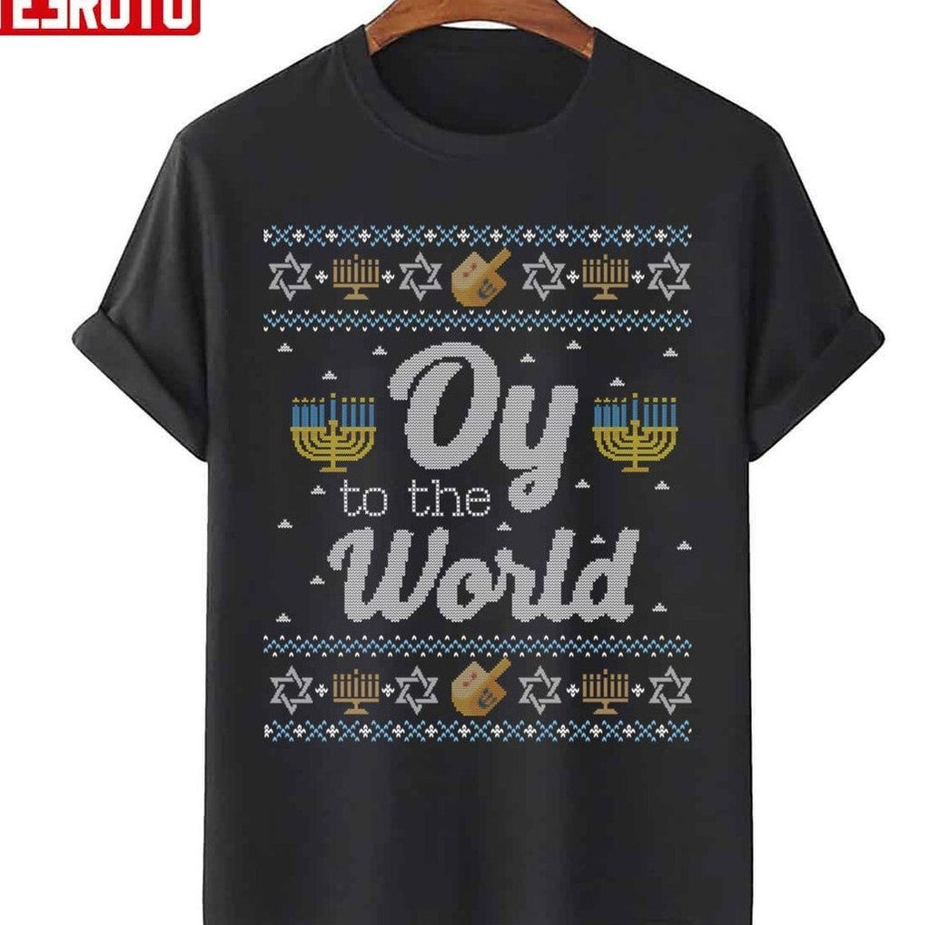 Oy To The World Funny Jewish Ugly Hanukkah Sweater Pattern Unisex Sweatshirt