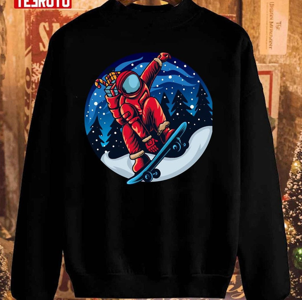 Snowskating Astronaut Christmas Gift Unisex Sweatshirt