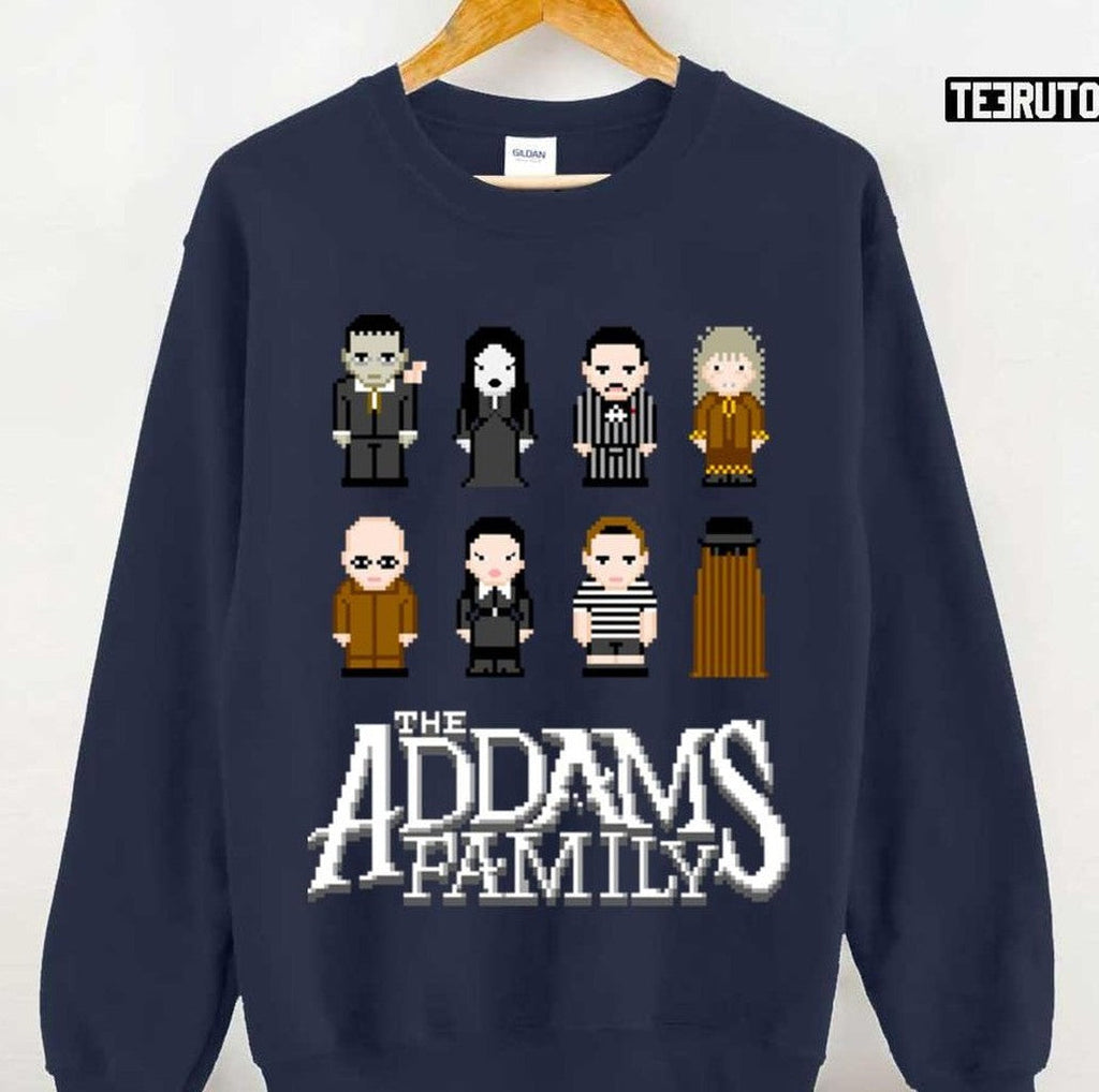 The Family Addams Pixel Halloween Characters Design Unisex T-shirt