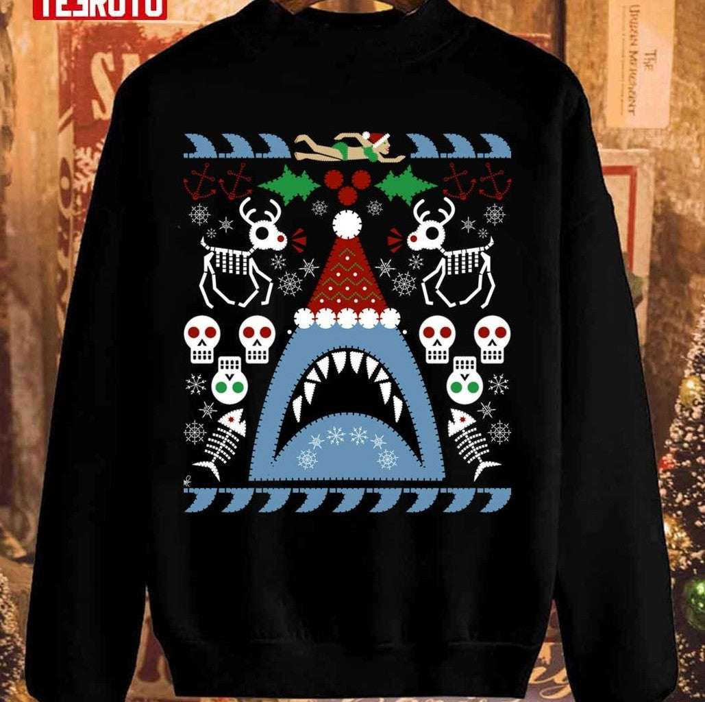 Santa Jaws Ugly Chritstmas Sweater Pattern Unisex Sweatshirt