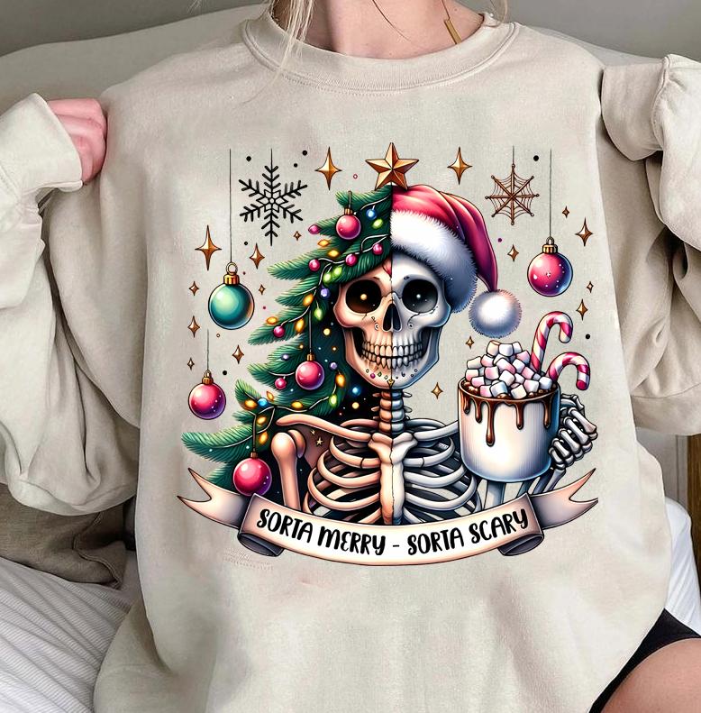 Sorta Merry Sorta Scary Sweater, Christmas Sweater, Skeleton Christmas Sweater, Christmas Shirt Sweater, Holiday Sublimation, Christmas Printing Sweat