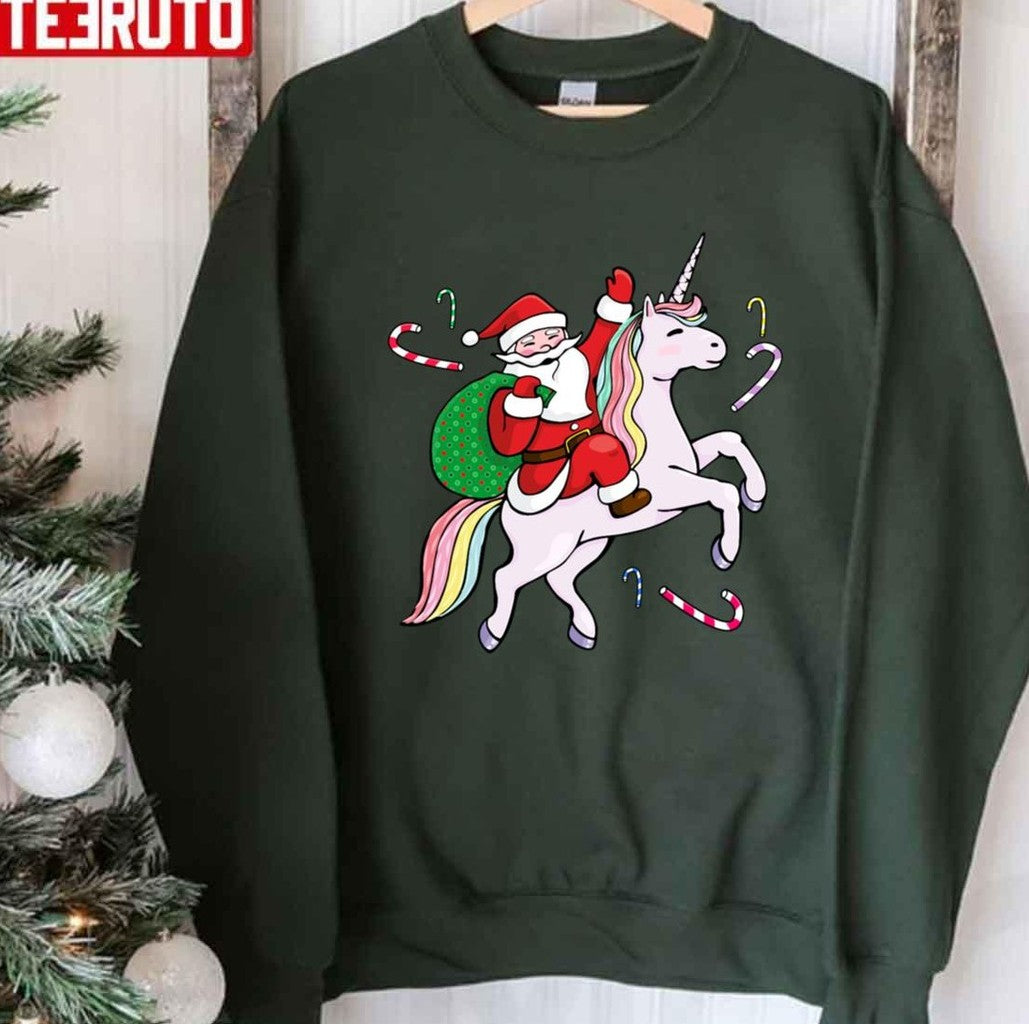 Santa Riding A Unicorn Christmas Unisex Sweatshirt