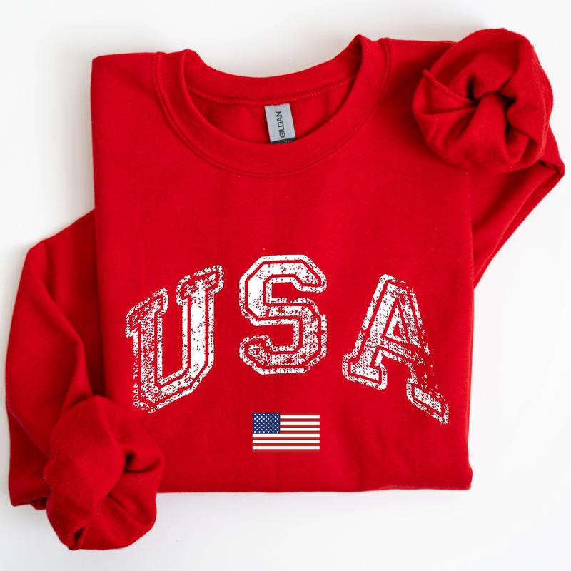 Vintage USA, Retro Flag, America, 4th of July Sweatshirt, Women's Crew Neck, Crewneck Casual Comfort Womenswear ComfortableÂ Graphic