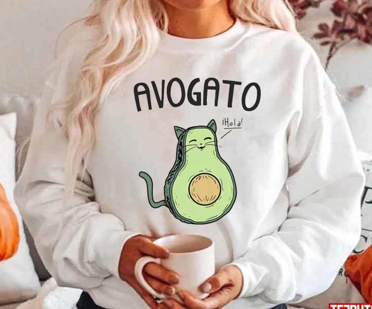 Avogato Funny Avocado Cat Cute Face Unisex Hoodie