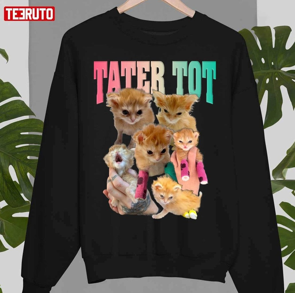 Tater Tot Collage Design Tiktok Cat Unisex Sweatshirt