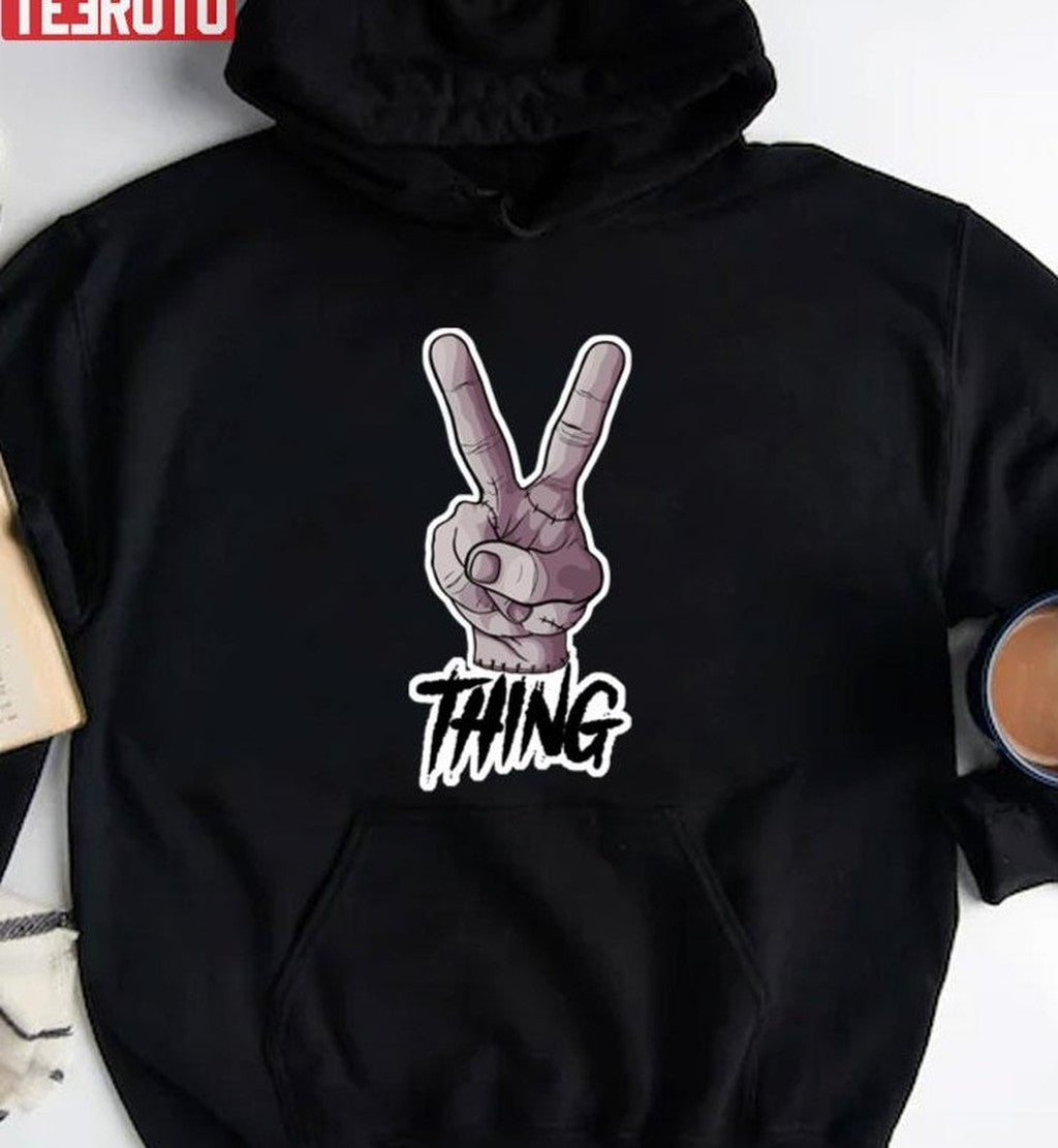 Say Hi Thing From Wednesday V Sign Unisex Sweatshirt
