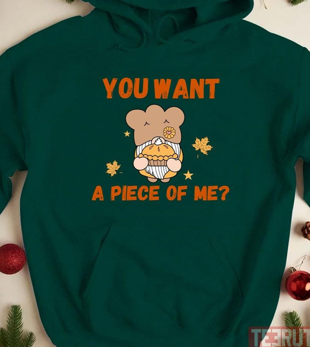 Pumpkin Pie You Want A Piece Of Me Funny Design Falling Leaves Unisex T-Shirt