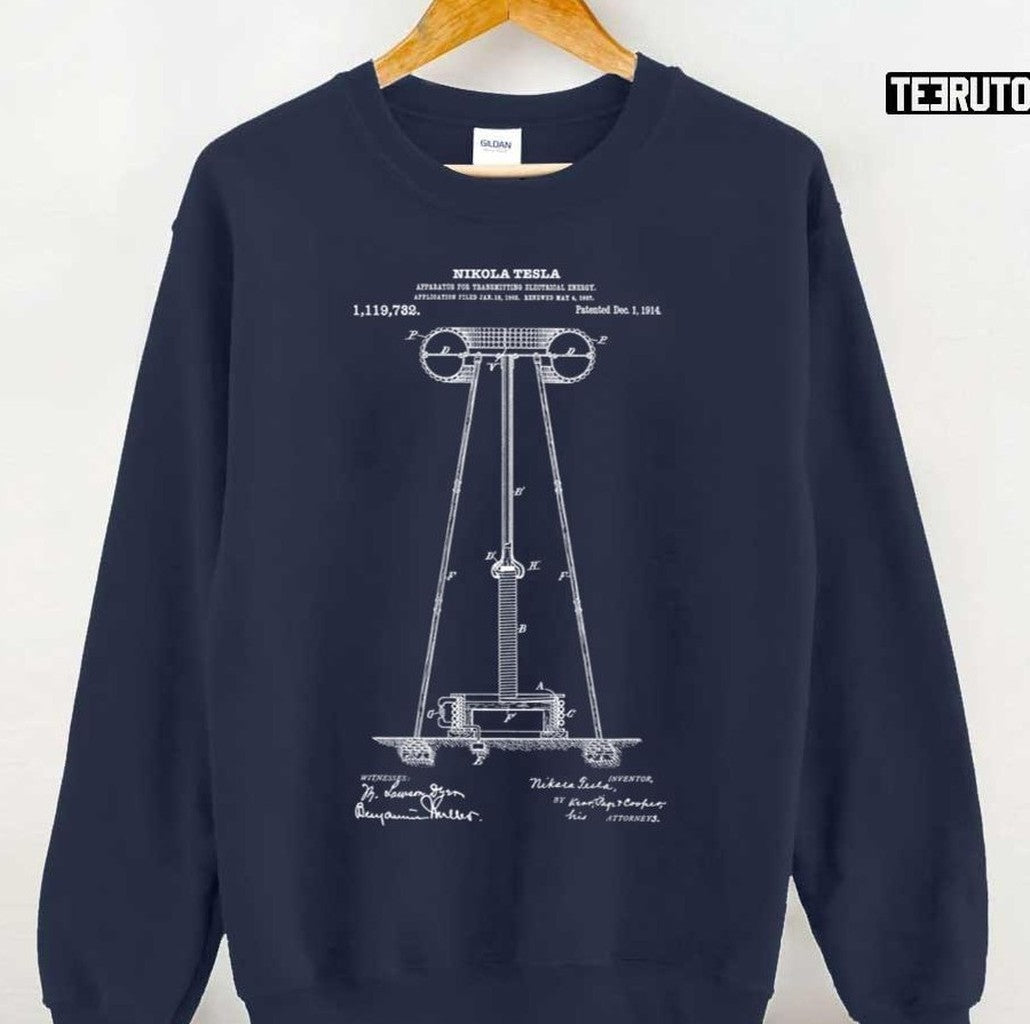 Tesla Coil Patent White Nikola Tesla Unisex Sweatshirt