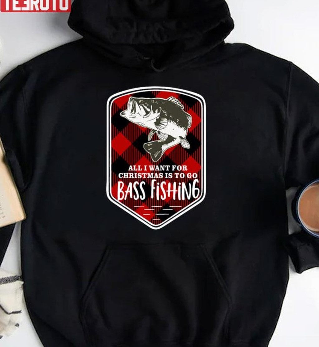 Bass Fishing All I Want Christmas Plaid Unisex Sweatshirt