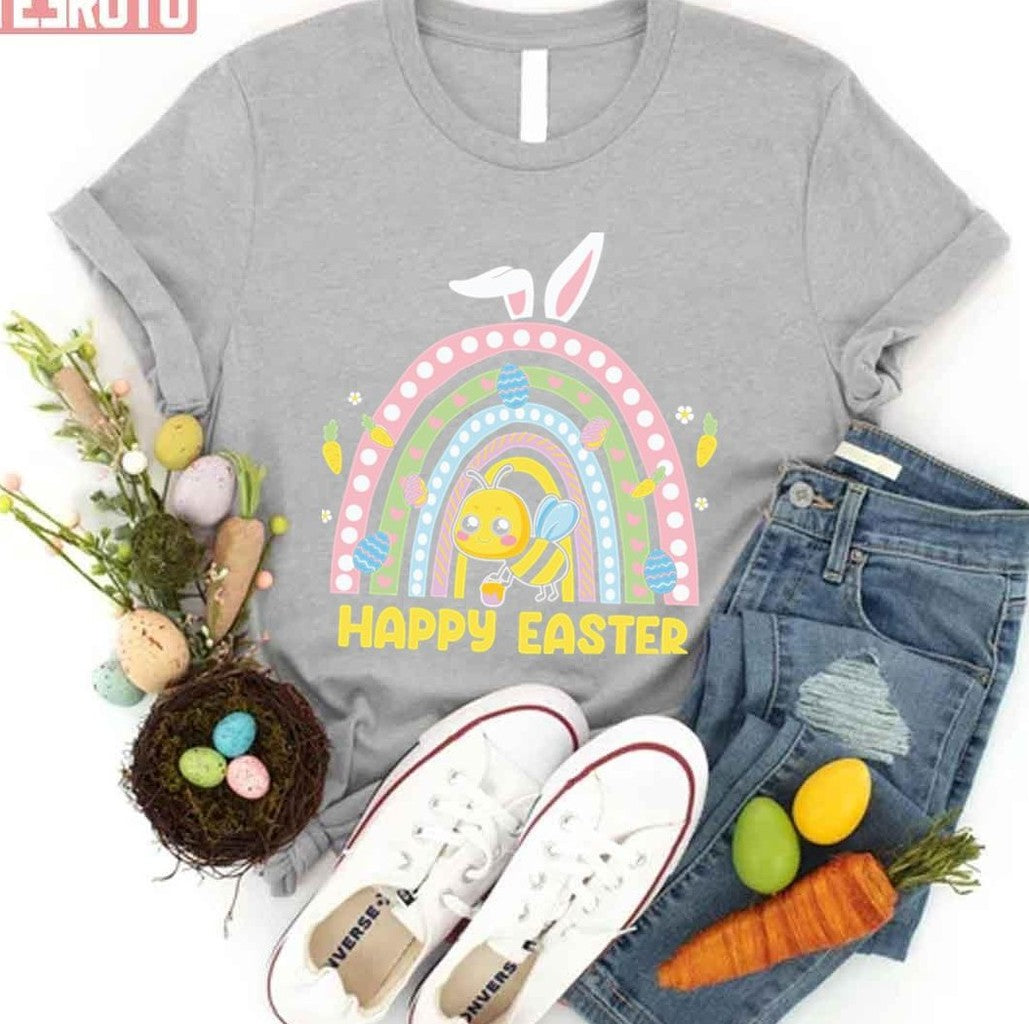 Bee Happy Easter Rainbow Unisex T-shirt