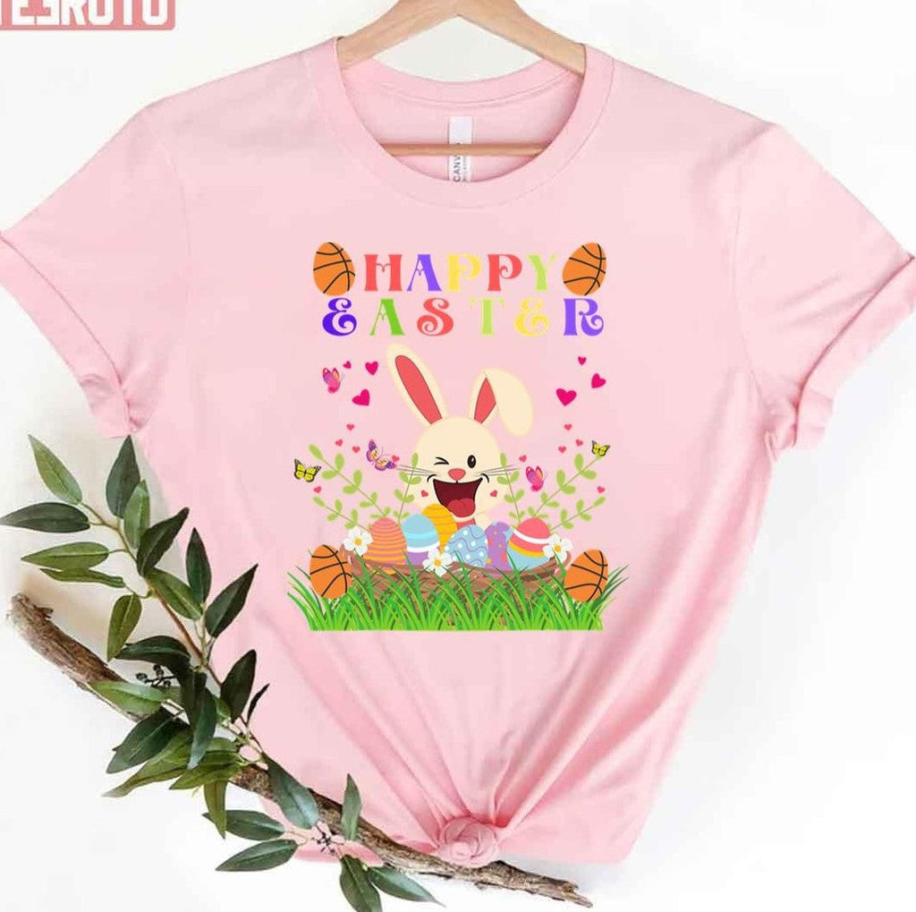 Basketball Happy Bunny Easter Sunday Egg Funny Unisex T-shirt