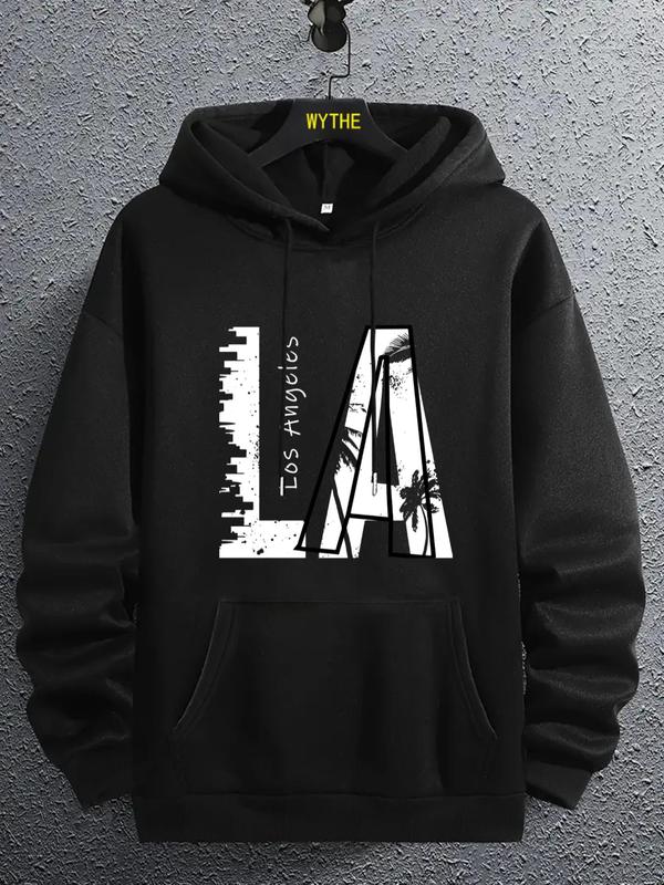 Unisex Men's Initial Print Hoodie with Drawstring, Casual Pocket Sweatshirt, Long Sleeve Top for Spring & Fall Men's Wardrobe EssentialsÂ 