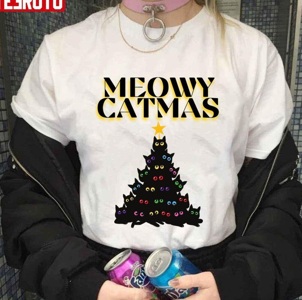 Black Christmas Tree Christmas Meowy Catmas Unisex Sweatshirt