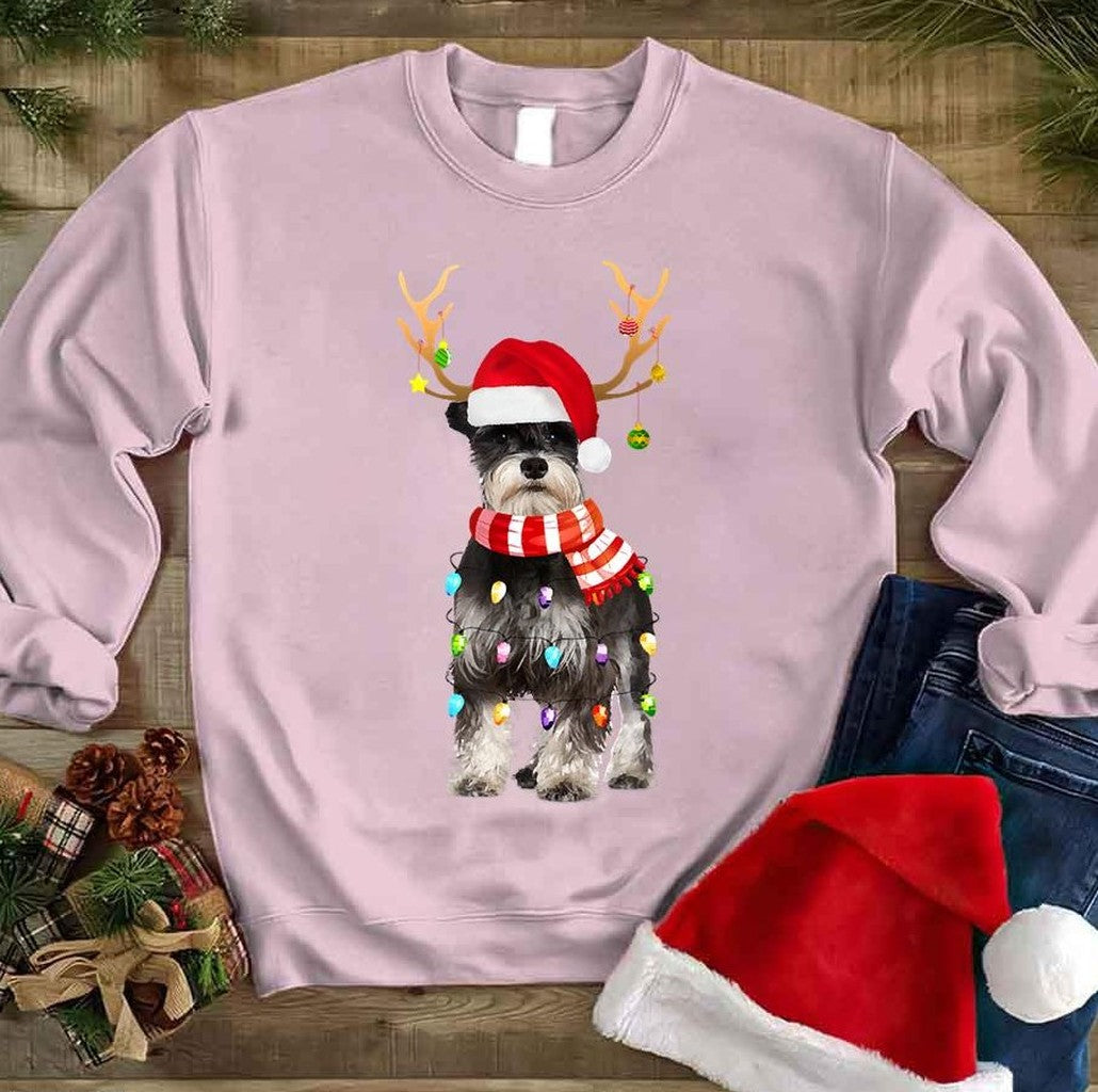 Schnauzer Christmas Lights Santa Reindeer Unisex Sweatshirt
