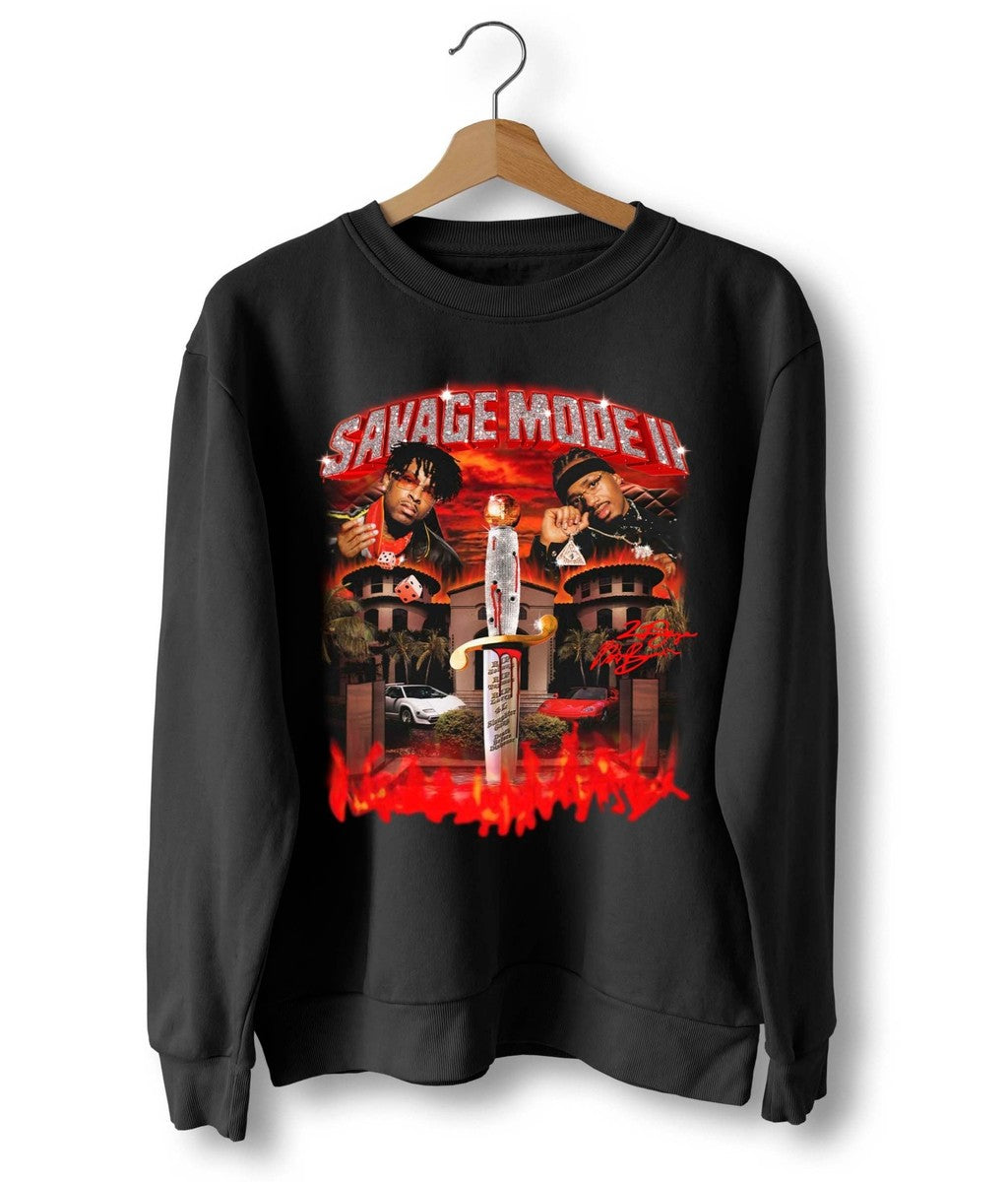 21 Savage and Metro Boomin Drop Limited Edition 'Savage Mode II' Merch  Vintage Unisex Crewneck Sweatshirt