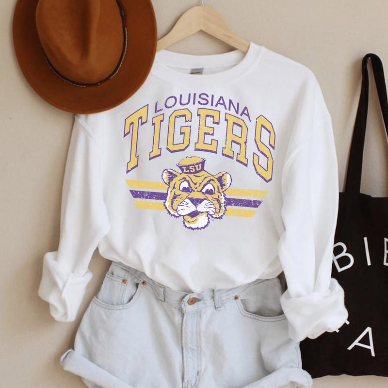 Vintage Football Sweatshirt, Louisiana Tigers Team Wear, Classic Sport Comfort, Women's Gift for Fans, Men, Unisex Collection, Cotton HS0029
