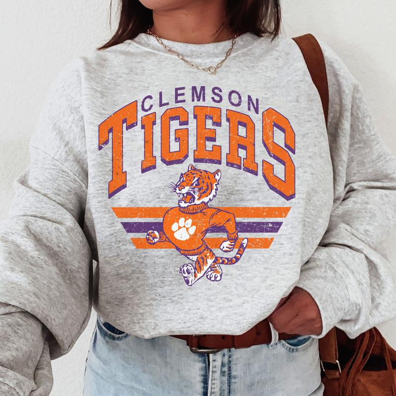Clemson Tigers Vintage Football NCAA Sweatshirt, Vintage Sweatshirt NCAA, Classic Sport Sweatshirt, Gifts For Football Fan Sport