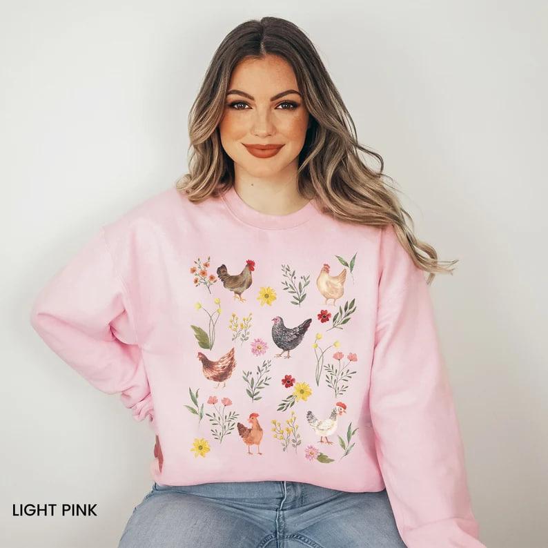 Wildflower Chicken Sweatshirt, Ladies Chicken Sweater, Chicken Shirt, Chicken Lover Shirt, Chicken Mom Sweatshirt Cottagecore Farm Girl Gift
