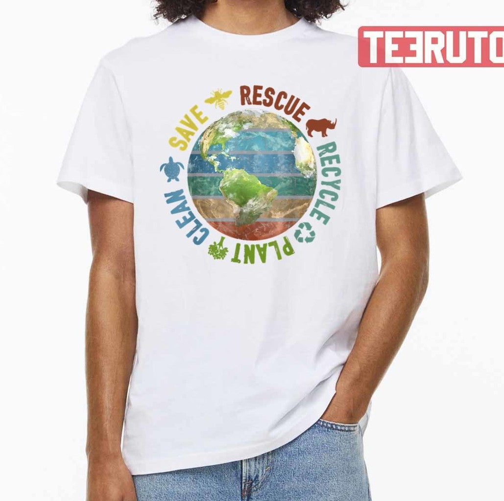 Save Bees Rescue Animals Recycle Plastics Earth Day Vintage Unisex T-shirt