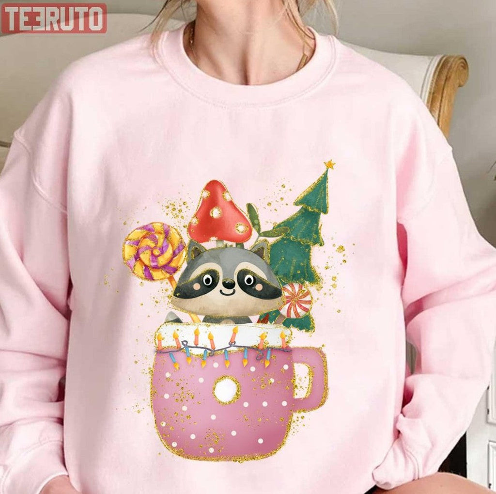 Raccoon In A Cup Merry Christmas Unisex Sweatshirt