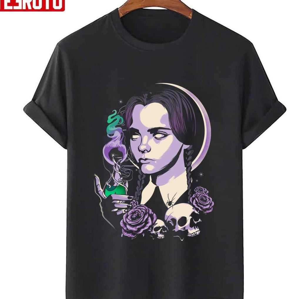 Oldschool Wednesday Addams Roses Skulls ArtUnisex Sweatshirt